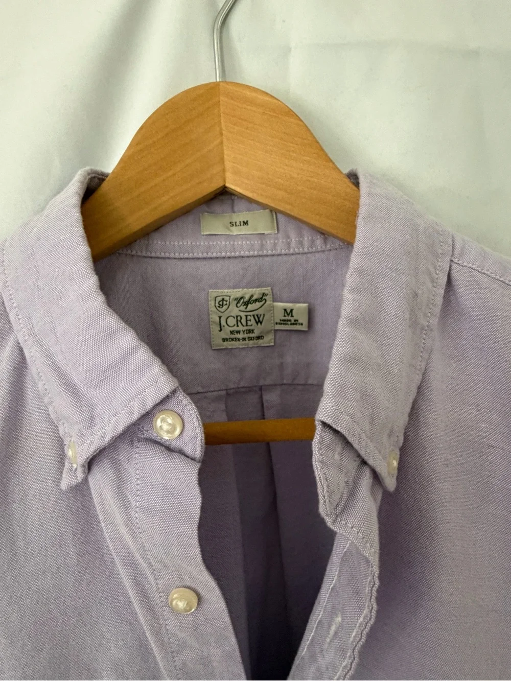 J. Crew Men's broken-in Lavender Button-Down slim fit Oxford Shirt